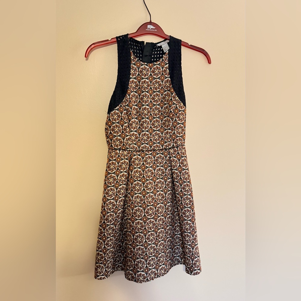 H&M Black Textured Top with Brown Pattern